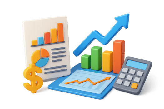 3D Financial Analysis with Graphs, Calculator, and Dollar Symbol png