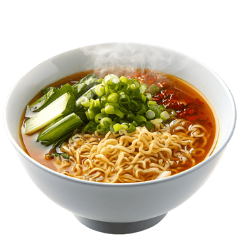 Ramen bowl noodles vegetables broth Asian cuisine png