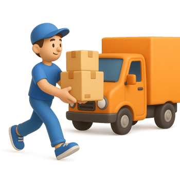 Smiling Man Loading Boxes into a Truck in Bright Colorful Scene png