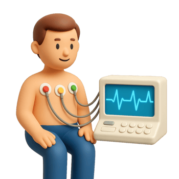 3D Character with ECG Machine Demonstrating Simple Heart Monitoring png