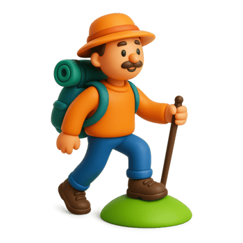 Joyful 3D Cartoon Hiker with Backpack and Hiking Stick in Nature png