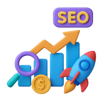 Colorful 3D Illustration of SEO Growth and Startup Concepts png