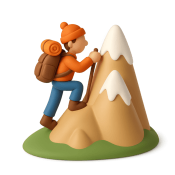 3D Illustration of a Climber on a Mountain in a Simple Style png