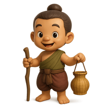 Cartoon Character in Traditional Thai Clothing with Water Jar png