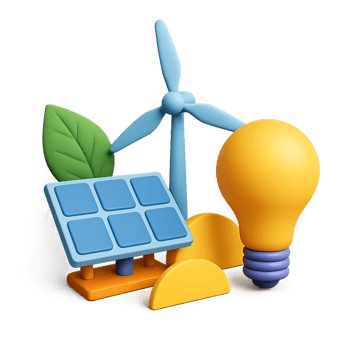 3D Clean Energy Concept with Solar Panel and Wind Turbine Model png