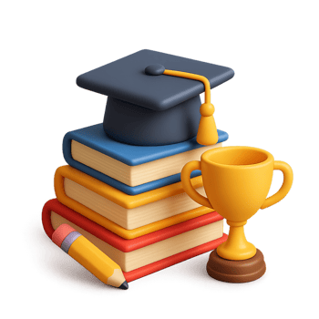 3D Educational Design Elements with Books and Graduation Cap png