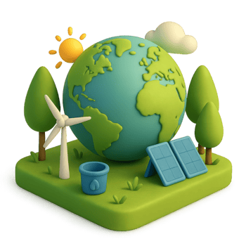 Simple 3D Environmental Design with Wind Turbine and Solar Panels png