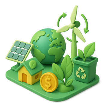 3D Green Economy Concept with Eco-Friendly Icons and Symbols png