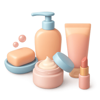 3D Illustration of Skincare and Cosmetics in Soft Pastel Colors png