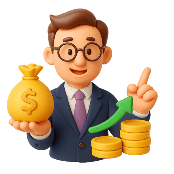 3D Illustration of Investor with Money Bag and Growth Chart Symbol png