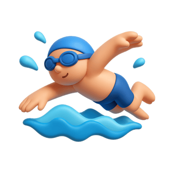3D Silhouette of a Swimming Child Diving into Water png