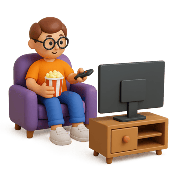 Simple 3D Viewing Experience with Character and TV Setup png