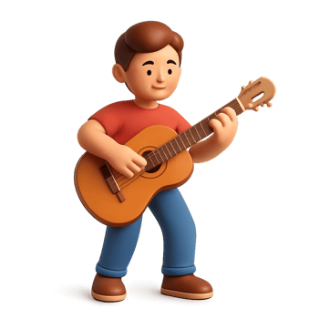 3D Character Playing Guitar, Simple Musical Instrument Animation png