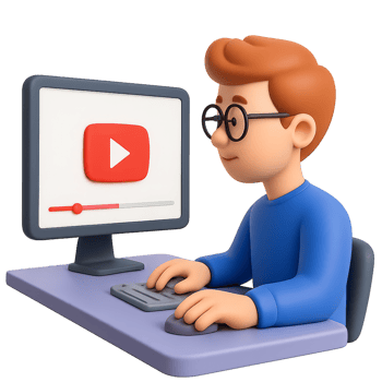 Engaging 3D Character Watching YouTube on Computer Screen png