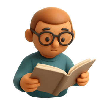 Cute Character Reading Book in 3D Style for Simple Design Projects png