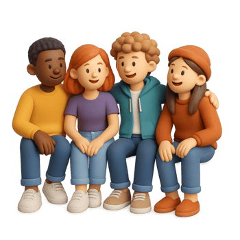 Three-Dimensional Friends Gathering in a Simple, Colorful Setting png