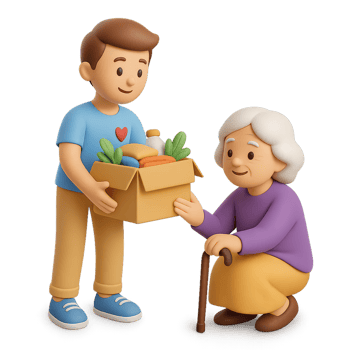 3D Illustration of Young Person Volunteering with Senior Citizen png