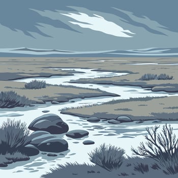 Silhouette Illustrations of Tundra Landscapes vector