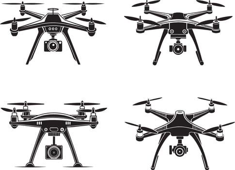 Drone Silhouette Icon Set Design vector