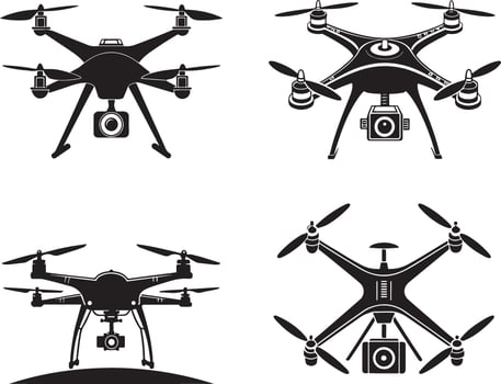 Flat Drone Silhouette Icons vector