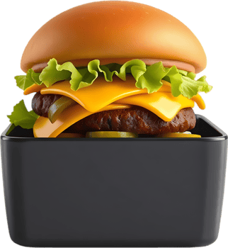 BBQ-style burger clipart dripping with sauce and cheese. . png