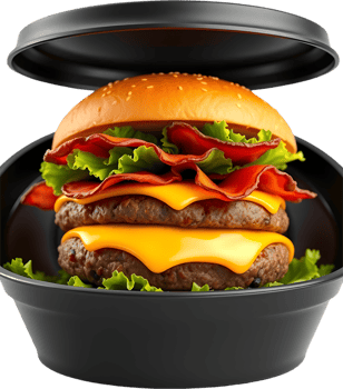 Close-up juicy burger image with toasted bun and cheese. . png