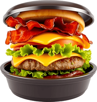 Hot sandwich artwork with grilled patty and fresh veggies. . png
