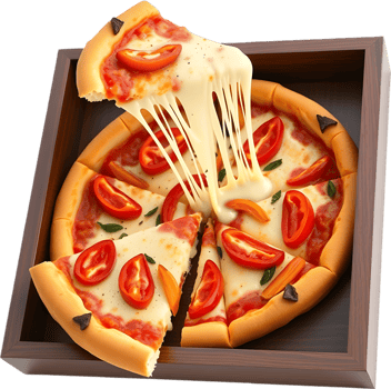Crusty hot pizza slice with cheese pull design. . png