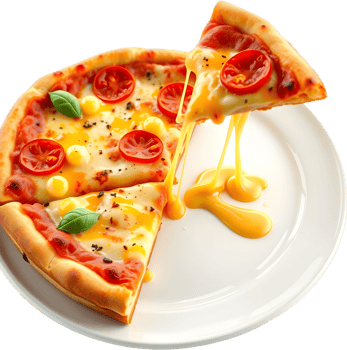 Delicious crusted pizza slice with hot cheesy topping. . png