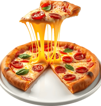 Gooey pizza slice with mozzarella and crust design. . png