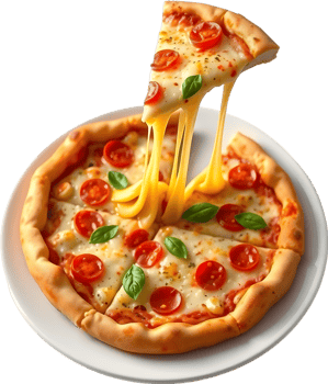 Melty cheesy pizza slice with dripping flavor art. . png