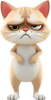 Cozy grumpy kitty sitting in cute cartoon style scene. . png