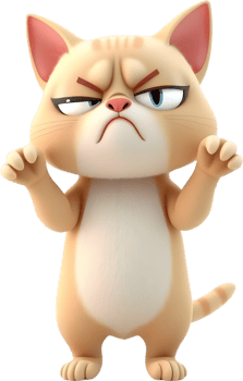 Bold grumpy cartoon cat sitting with funny pouty face. . png