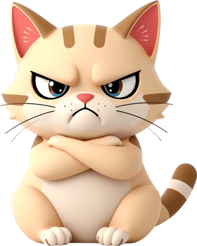 Sassy cartoon cat with adorable grumpy eyes and fluffy charm. . png