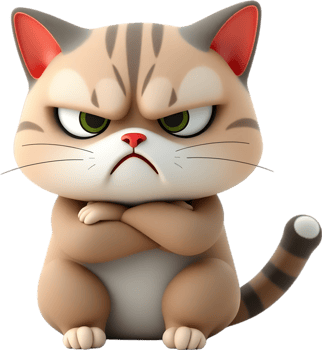 Adorable grumpy cat cartoon with quirky charm and cute pose. . png