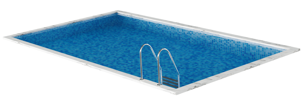Rectangular swimming pool from the side view, featuring vibrant blue water and sleek, minimalist design elements, ideal for any backyard oasis or leisure space. Isolated on transparent background. png