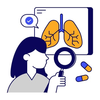Premium flat outline download icon of lungs analysis vector