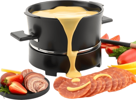 Beautiful raclette setup with gooey cheese and potato meal. . png