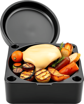 Savory melted raclette cheese dinner with potatoes and meats. . png