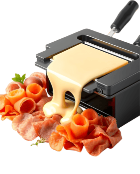 Rustic dinner of raclette cheese potatoes and perfect charcuterie. . png