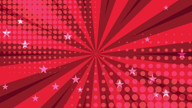abstract red cartoon background with sunburst and stars vector