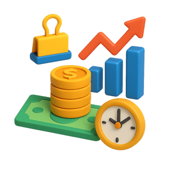 3D Visual Representation of Simple Economy Concepts and Growth Metrics png