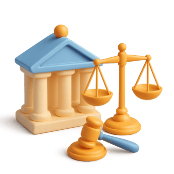 3D Design of Governance Theme with Scales and Gavel Elements png