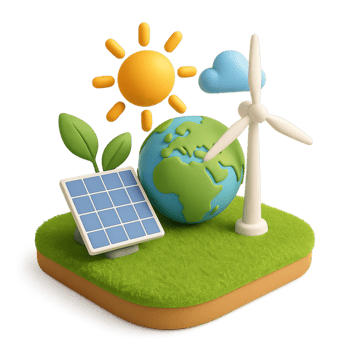 Simple 3D Clean Energy Design with Solar Panel and Wind Turbine png