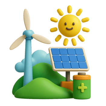 3D Clean Energy Cartoon Elements with Solar and Wind Power Concept png