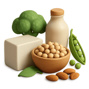3D Plant Protein Ingredients in a Bowl with Tofu and Nuts png