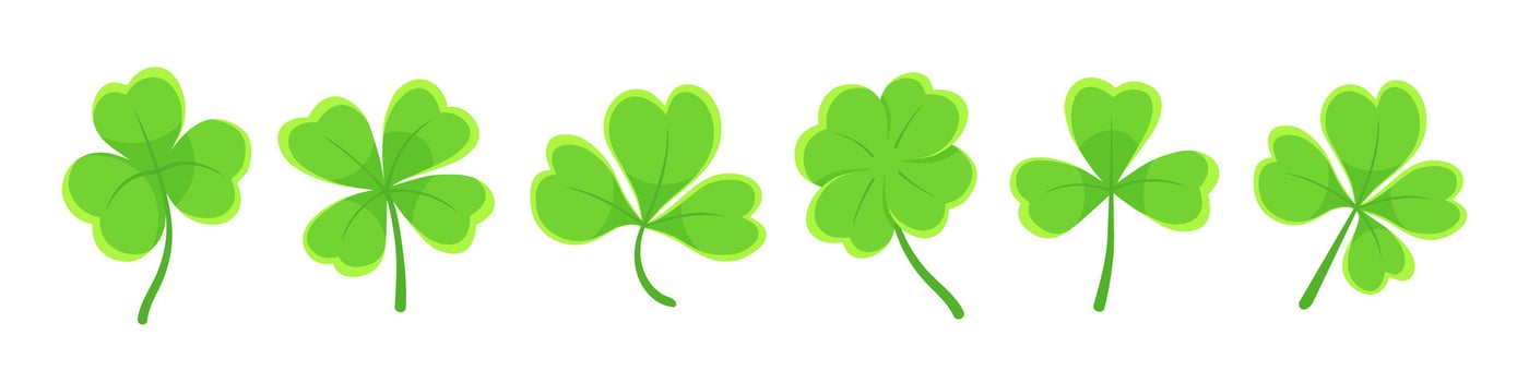 Lucky four three clover shamrock leaf icon flat style illustration set. vector
