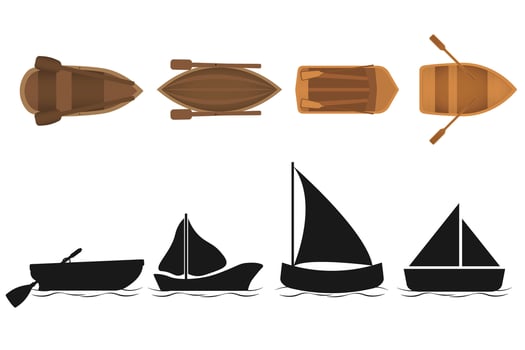 Boats Set Sailboat Rowboat Nautical Marine Collection vector