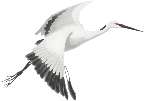 Serene crane gliding gently with brushstroke elegance and harmony. . png