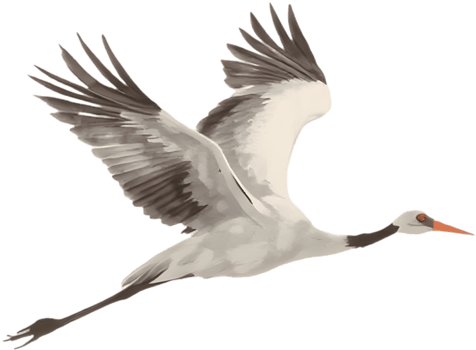 Artistic flight depiction of calm crane using ink brush. . png